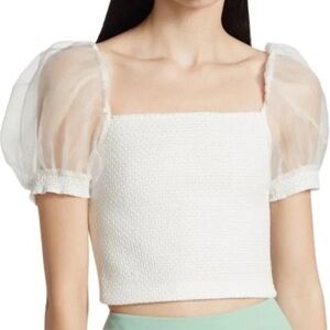 Alice + Olivia Sheer Puff Sleeve White Blouse